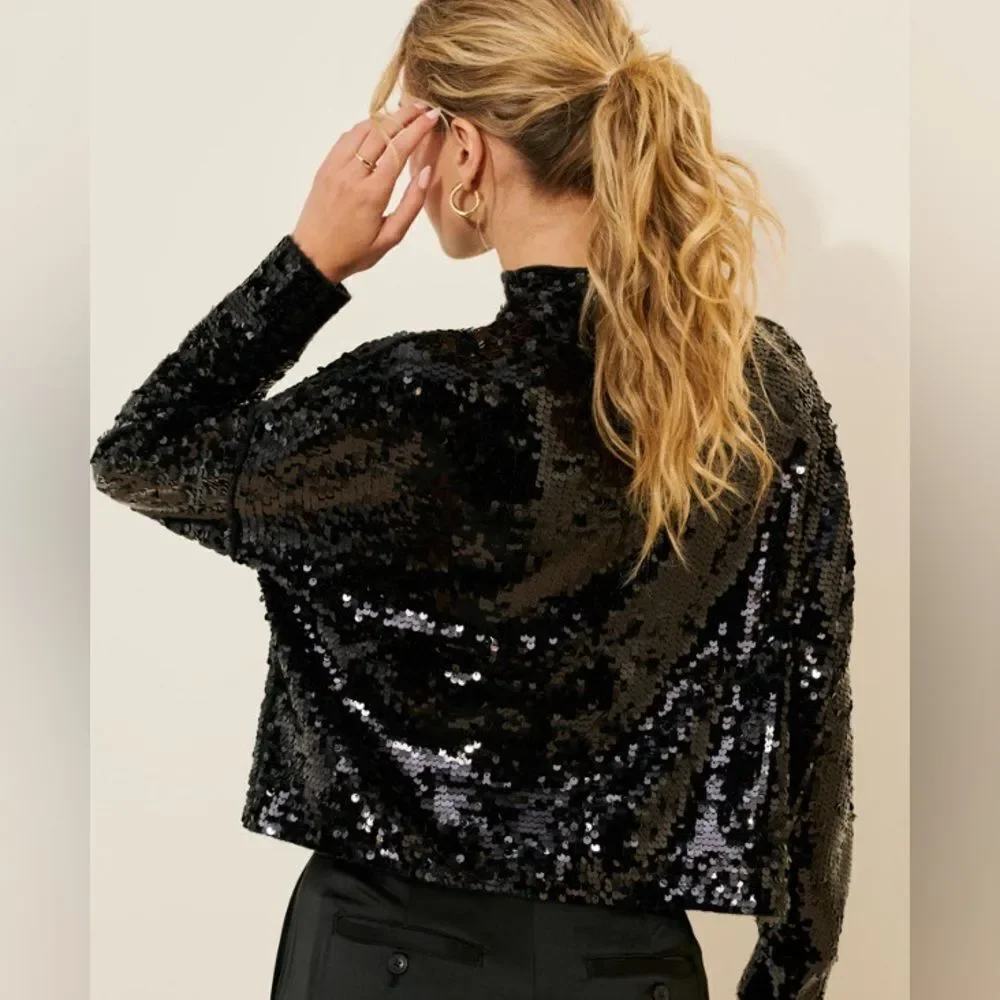 Anthropologie The Alani Cashmere Mock-Neck Sweater by Pilcro Sequin Edition NWT